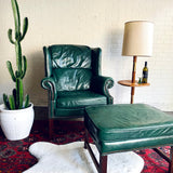 Vintage Hunter Green Nailhead Studded Armchair with Ottoman