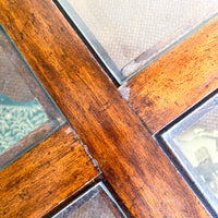 Vintage Walnut & Glass Octogonal Coffee Table with Rattan Accent