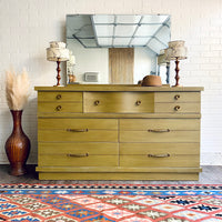 Avocado Green MCM Dresser with Mirror